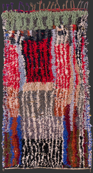 bs166, highly unusual Moroccan vintage boucherouite rag rug, 245 x 140 cm / 8' 2'' x 3' 8''