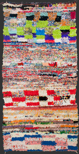 bs004, Moroccan vintage boucherouite rag rug, 220 x 110 cm / 7' 4'' x 3' 8'' ↑