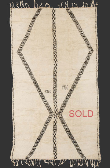 TM 1971, Beni Ouarain rug with evenly low + elegant pile, north-eastern Middle Atlas, Morocco, dated with two inscriptions 1968, 355 x 205 cm (11' 8'' x 6' 9') ...more